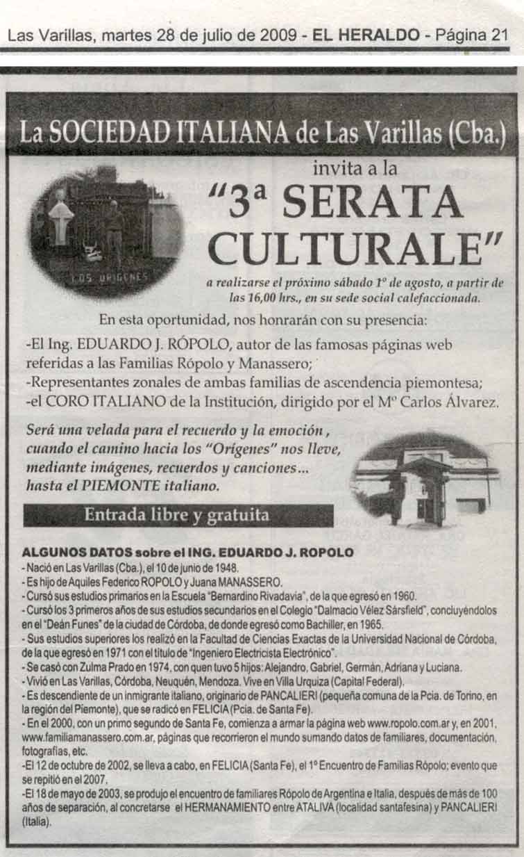 Publicacin del semanario El Heraldo del 29 de julio de 2009